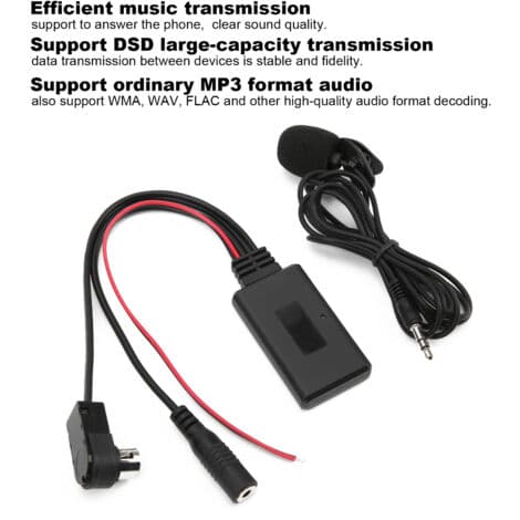Aramox Auxiliary lydkabel, Bluetooth 5.0 AUX-kabeladapter med håndfri mikrofon, egnet til Alpine CDA-9857, CDA-9886 og CDA-117