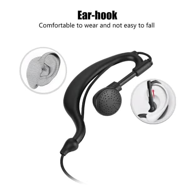 Ørekrok-headset med PTT for 2-pinners walkie-talkie