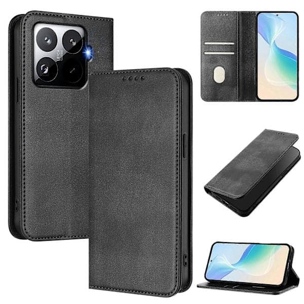 Plånboksfodral för Xiaomi 15T Pro Retro Textur Läder Telefonfodral Black