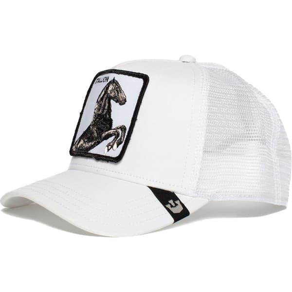 Trucker-caps med netting og brodert dyredesign, hingst, hvit Stallion White
