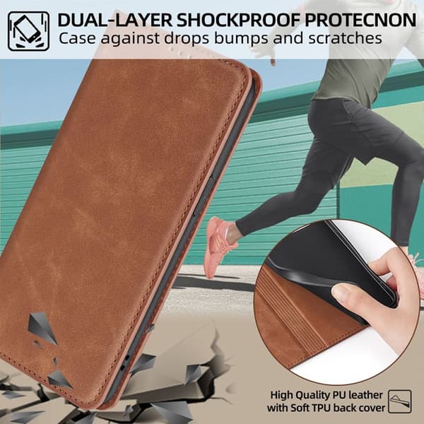 Fodral för Xiaomi Redmi Note 14 4G, magnetiskt PU-läderfodral [Plånboksficka] [RFID-signalblockering] Multifunktionsfodral Brown Redmi Note 14