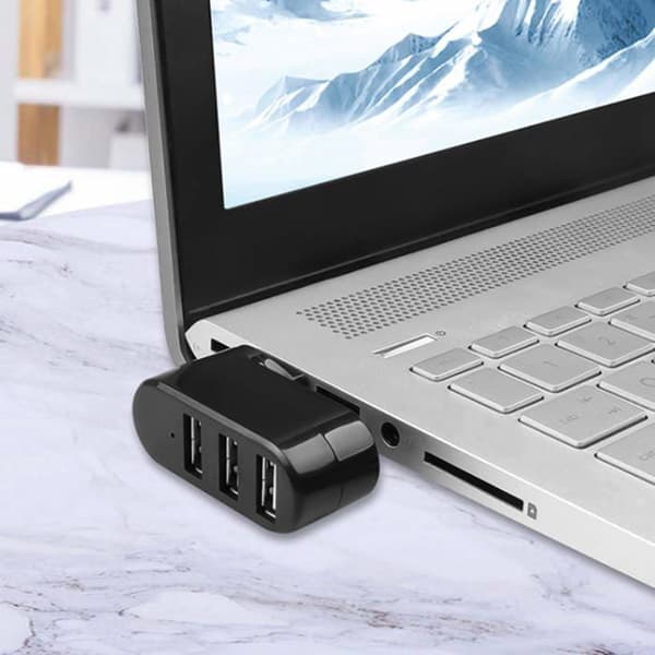 USB-portdeler, kompakt bærbar 3-ports roterende USB-hub, USB-dockingstation, sort