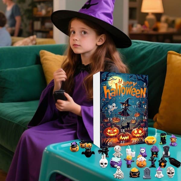 Julekalender 2025 - 24 stk Halloween Nedtælling Blind Box Spøgelse Græskar Vedhæng Gaveæske