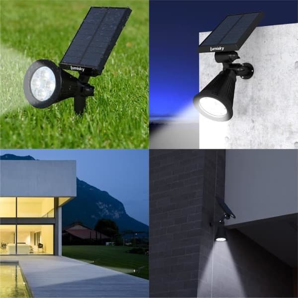 Vanntett utendørs solcelle-spotlight - LUMISKY - 4 hvite LED-er - 200 lm - 90° svingbart hode