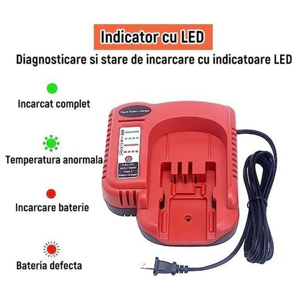 Black & Decker Kompatibel Hurtig Batterioplader, 9.6V/24V, Temperatur- og Kredsløbsbeskyttelse, PC Materiale (Rød)
