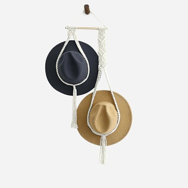 Makrame Hatteholder Boho Hatteholder Til Væg Boheme Kvinder Hattehylde Hat hvid 105cm