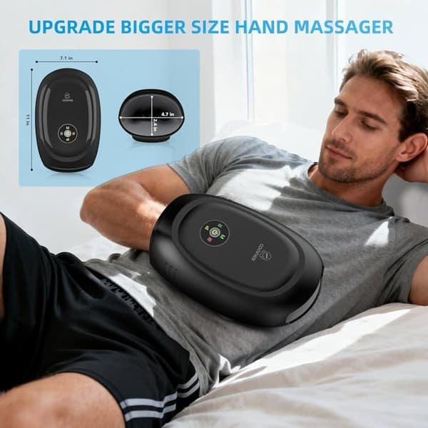 Smart håndmassageapparat, app-styret, varme- og kompressionshåndmassage, sort