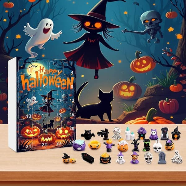 Julekalender 2025 - 24 stk Halloween Nedtælling Blind Box Spøgelse Græskar Vedhæng Gaveæske