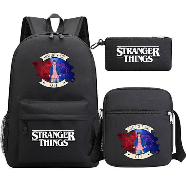Stranger Things Rygsæk 3-delt sæt Studenter Skoletaske Lærredstaske 36 3 STK/Sæt 36 36