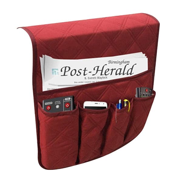 5-lommers sofaoppbevaring armleneorganisator hengende sengelomme vinrød Wine Red