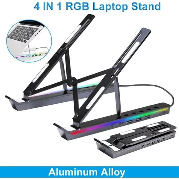 4-i-1 Dockingstation og RGB Notebook-stativ med Dock-holder, A-kompatibel kølestativ til MacBook og PC (02)