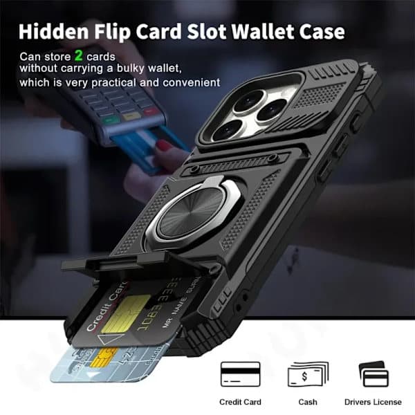 Etui til iPhone 16 15 Pro Max Plus Magnetisk Roterende Ringstativ Kraftig Faldsikring Pung Etui iPhone16 iPhone16