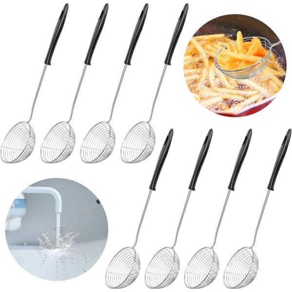 8-delt fondue-sæt i rustfrit stål med langt ergonomisk håndtag, 29,5 cm diameter, til stegning og