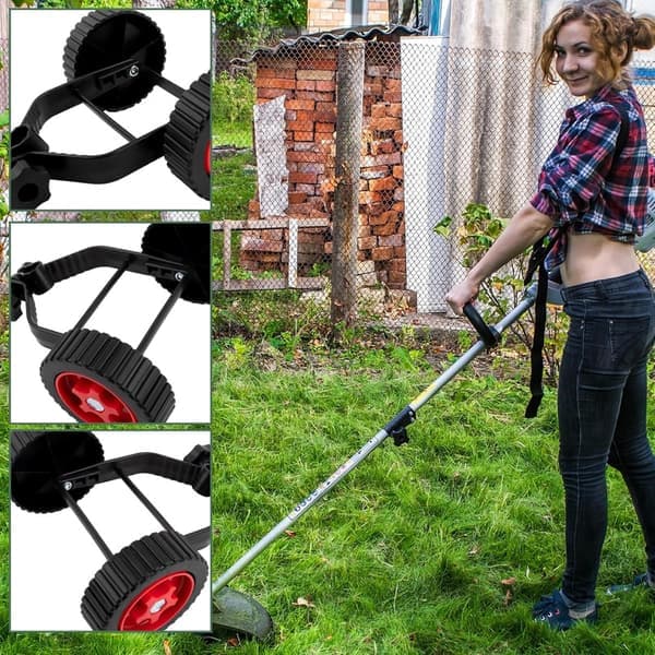 Universelt gressklipperhjul med brakett, justerbart og avtakbart trimmerhjul for gresstrimmer og kantklipper