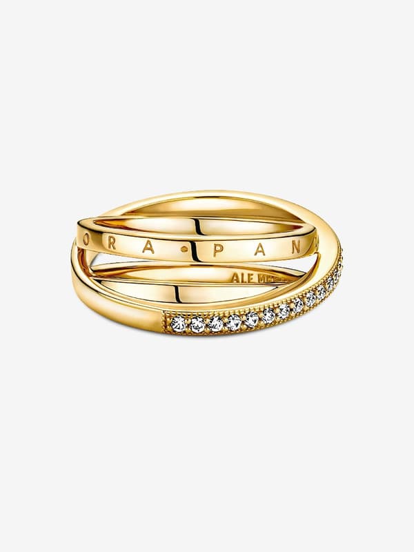 Pandora – Crossover Pavé Trippel Ring – 14k gullforgylling Circumference: 58mm