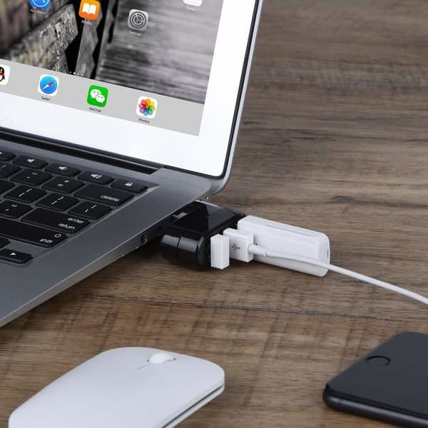 3-ports USB 2.0 Hub, 180 graders rotation, Mini roterende ekstern splitteradapter til bærbar computer (sort)