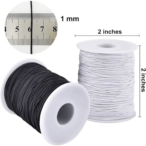 Elastisk tråd til armbånd, 2 ruller 1 mm Robust strækbar elastisk tråd til smykkefremstilling, halskæder, perler sort og hvid Sort og Hvid