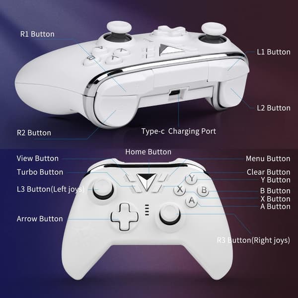 Trådløs controller, Xbox trådløs controller til Xbox Series XS/Xbox One/Elite/Windows 7/8/10 Hvid