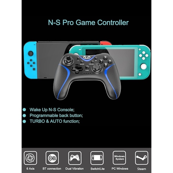 Switch Controller Bluetooth Switch Pro Controller för Switch/Lite/OLED/PC Window, PC Game Controller med programmerbara knappar, väckningsfunktion vit White
