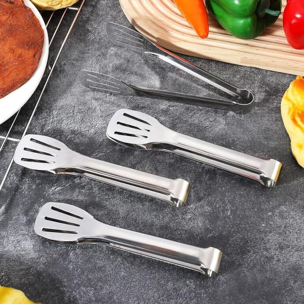 Serveringstang, kjøkkentang, buffettang, matserveringstang i rustfritt stål, liten tang, sett med 4 (18 cm)