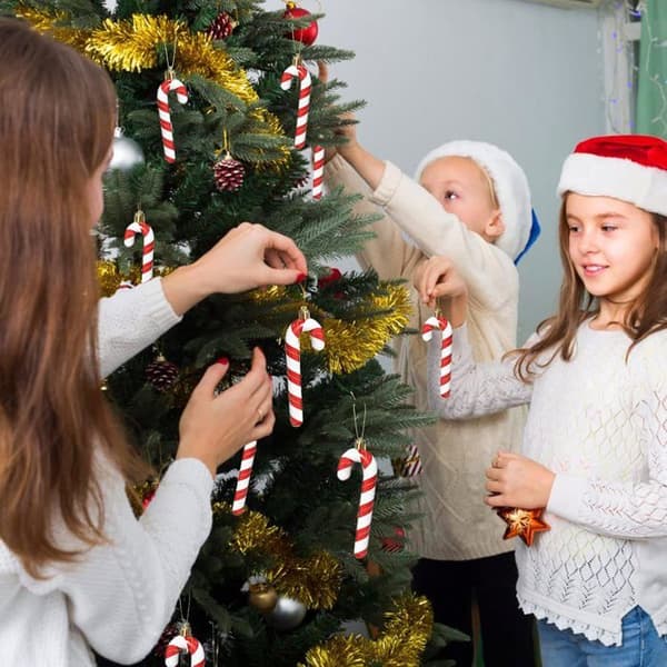 Julepynt 6 Stykker Slikstokformet Glittervedhæng til Juletræ