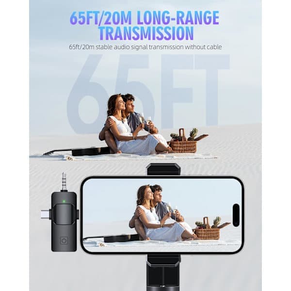 Trådløs Lavalier Mikrofon 3 i 1, Mini Clip-On Mikrofon til iPhone Android Kamera med Støjreduktion