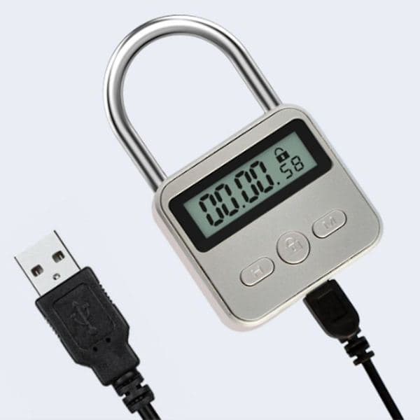 Metaltimerlås LCD-display Multifunktionel elektronisk tid 99 timer Maks. timing USB genopladelig timerhængelås sølv [SFF]