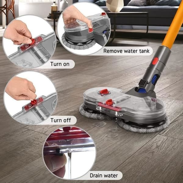 Elektrisk mopphode for Dyson V11 V10 V8 V7 - CALDION - Dobbel rotasjon - Avtakbar vanntank