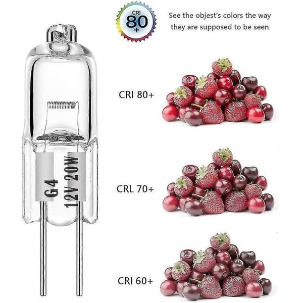 10 G4 T3 20 watts halogenlampor, 2-stift, 12 volt, varmvit, dimbar, 20w 12v 2700k [energiklass C]
