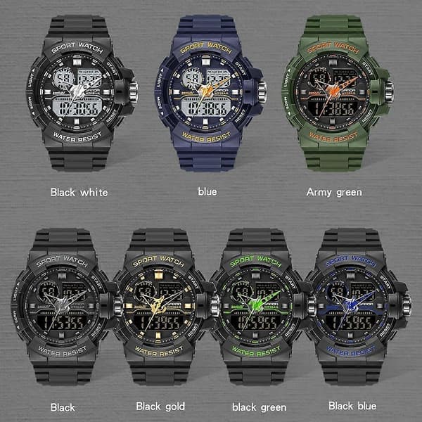 SANDA 6025 Dual Time Digital Display Vattentät Kvarts Klocka Helt Svart