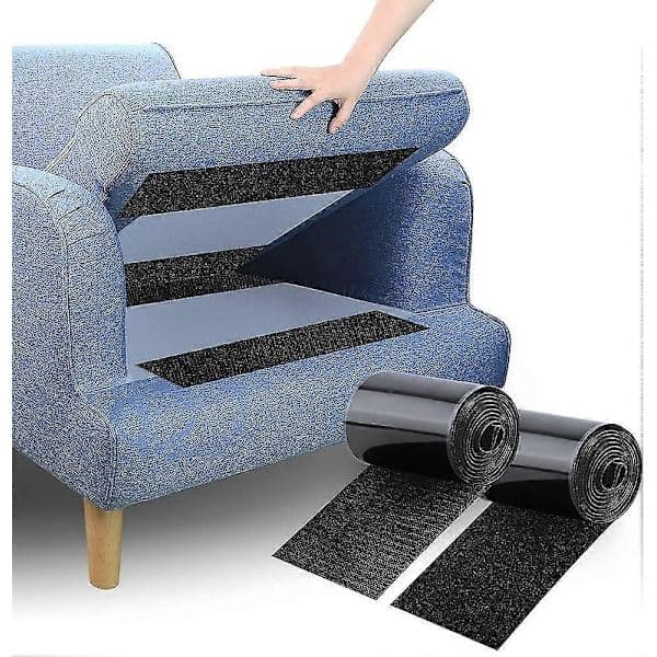 Skridsikker pudeholder til sofa - Selvklæbende velcro til at forhindre sofapuder i at glide, 10 cm X 1,5 m sort-FA-