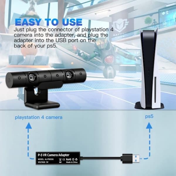 Mini kameraadapter til PS5 til PS VR-adapterkabel sort