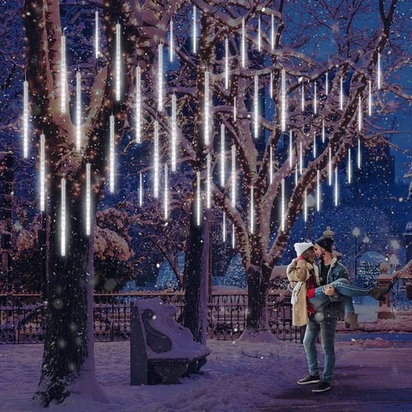 Solcellelys for Meteorregn, IP65 Vanntette Julelys med 50 cm Rør, 10 Rør, 240 LED, Hvit