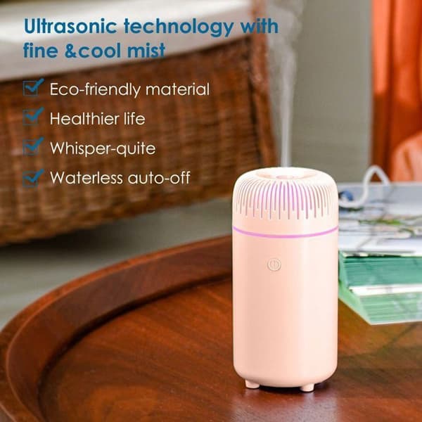 USB-luftfukter for bil, luftfrisker, mini bærbar diffusor for bil, hjem, kontor, soverom (rosa)