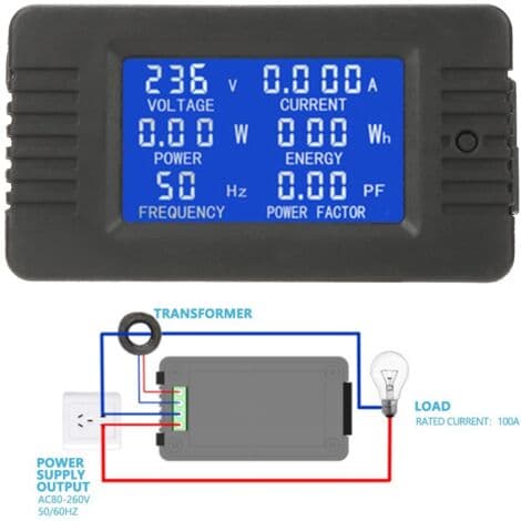 PZEM-022 AC 100A Strøm Spænding Amperage Effekt Energi Panelmåler LCD Digitalt Display Amperemeter Voltmeter Multimeter med Lukket CT