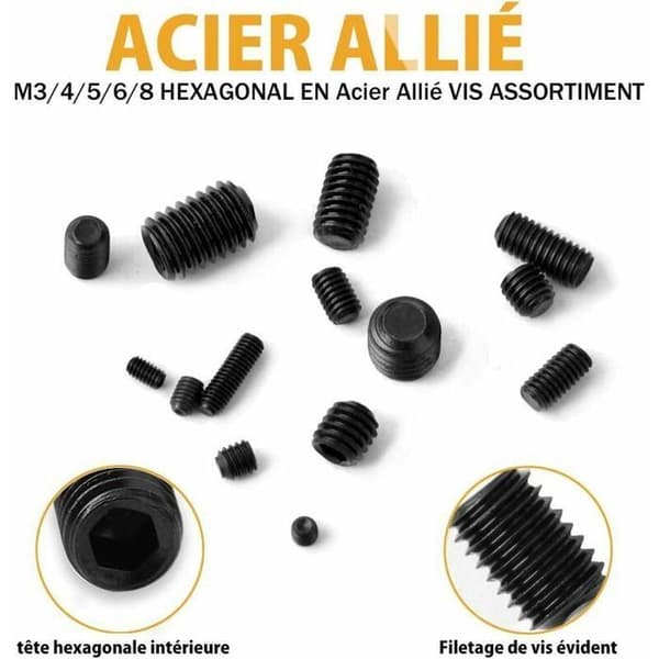 M2.5 M3 M4 M5 M6 M8 sekskantet topbolte sortiment sæt, kulstofstål med drev