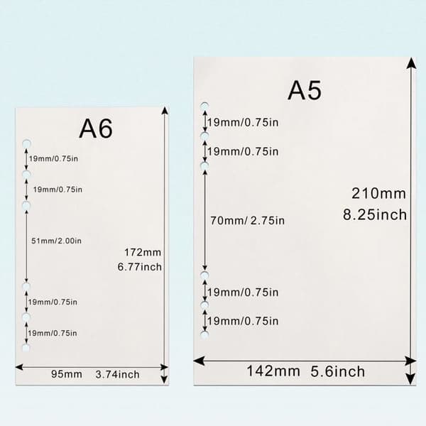 Pakke med 3 A6 påfyllingsark, 100 g/m², tykke, påfyllbare, 6 hull, 135 ark (270 sider)