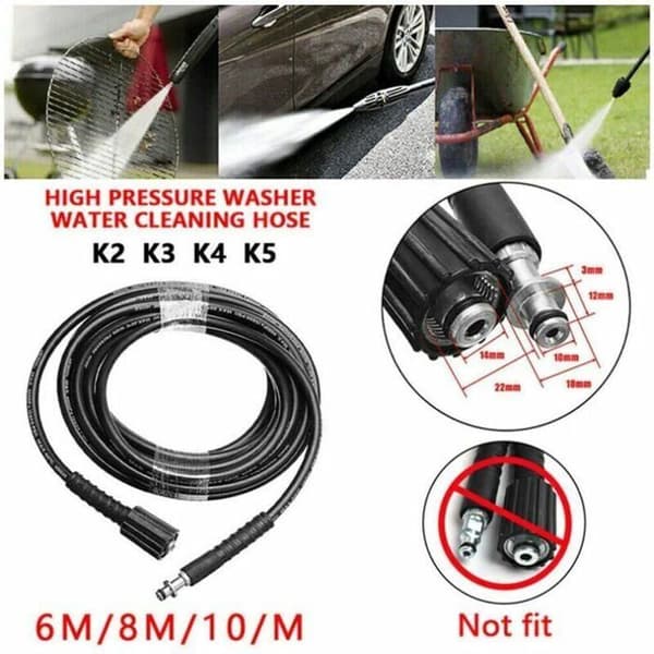 8M grå højtryksrenser spray slange, egnet til Karcher K2, K3, K4, K5 modeller - til bilvask