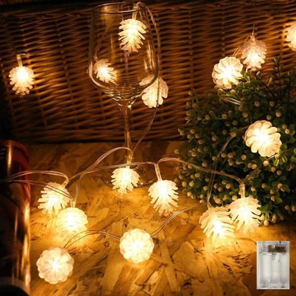 Grankotte ljusslinga, 6M 40 LED julgransbelysning, IP44 vattentäta minilampor (varmvit)