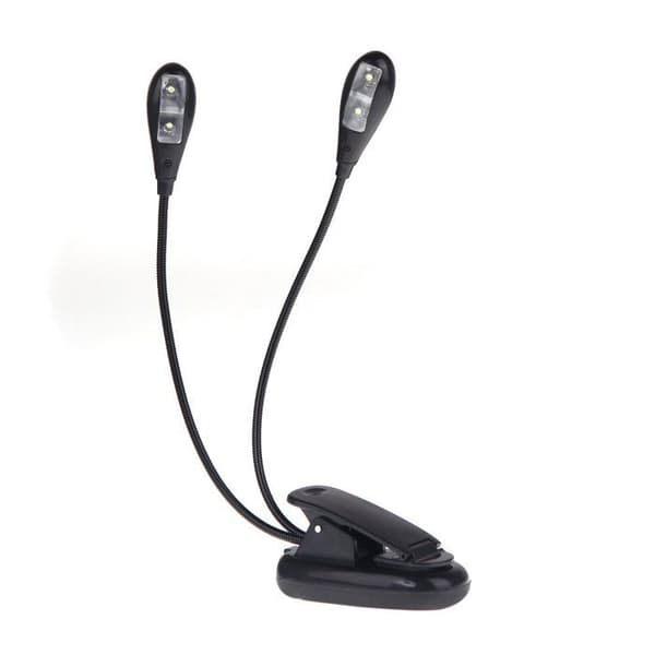 Notestativlampe med klipsfeste, 2 doble armer, 4 fleksible LED-er