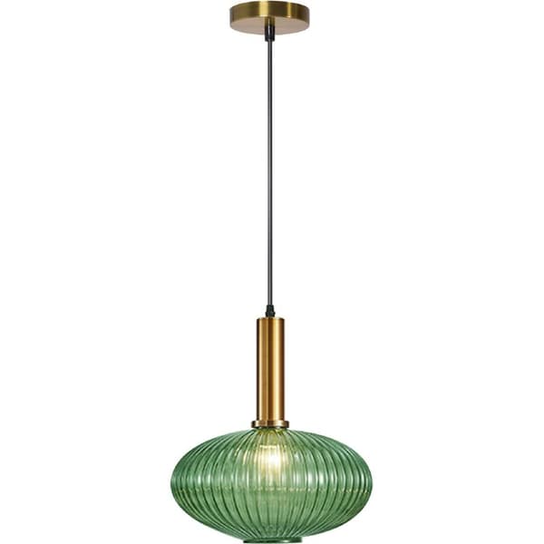 Toolight – Rund Grøn Glas Pendellampe – 1 E27 Lys – Dimensioner 24.5x24.5x28.5cm – Moderne og Ridsefast Design – 1-PUNKT