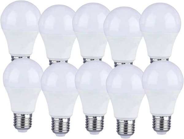 Pakke med 10 E27 9W A60 LED-pærer - Varmhvitt lys 4200K - 806 Lumen