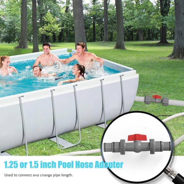 Poolslangeadapter med tænd/sluk-ventil – 1 - 1/4″ & 1 - 1/2″ T-formet plastikforbindelse, lækagesikkert design til poolstøvsuger grå
