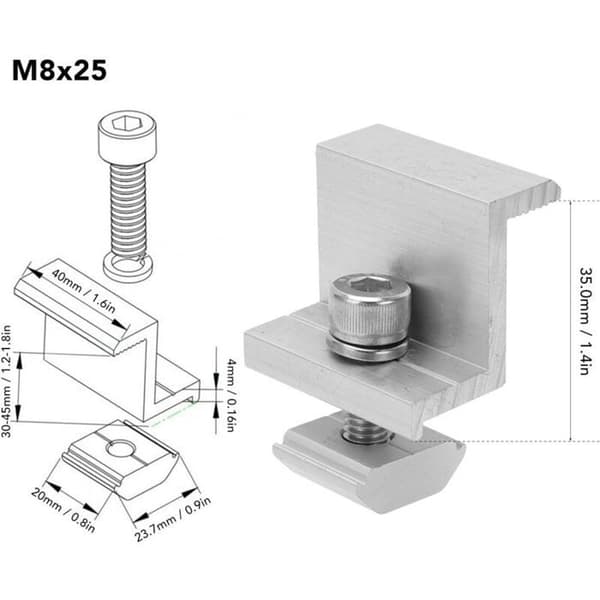 Z-fäste för solcellsmontering, tryckblock i aluminiumlegering, jordningsklämmor för skenände