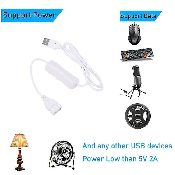 Hvit rask overføring USB 2.0 hvit forlengelseskabel med strømbryter