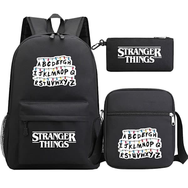 Stranger Things Rygsæk 3-delt Sæt Studenter Skoletaske Lærredstaske 2 2 2