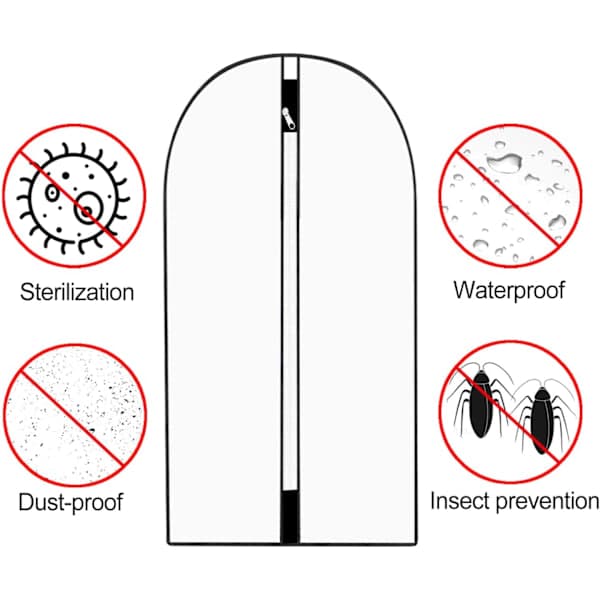 Plastpåsar för kläder, 12-pack, transparenta, damm- och malsäkra, skyddspåsar med dragkedja