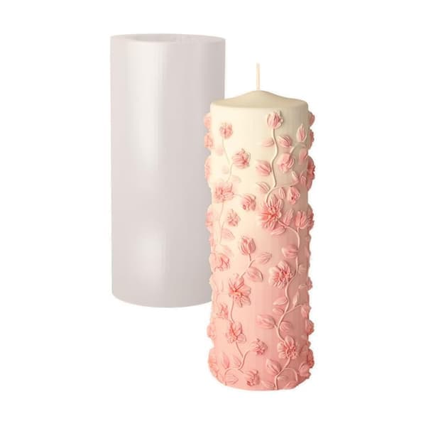 Preget sylinder silikonform, 3D-mønster stearinlys og gips håndverkssett for dekor, DIY rør diffusersteiner med ornamentdesign stil A style A