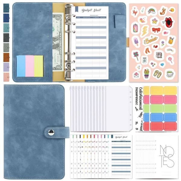 A6 Budget Binder Konvolut Budget Planner, Budgetbog med Budget Konvolutpose, Pengebesparende Notesbog - Blå