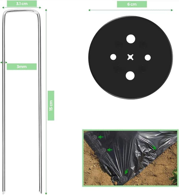 Festeplugger, Campingplugger, 50 stk + 8 skiver, stål (150x30x3mm), for hage, bark og kunstgress